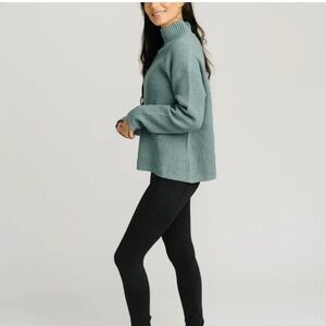 Zyia muted teal hilde mockneck slate blue knit sweater oversized